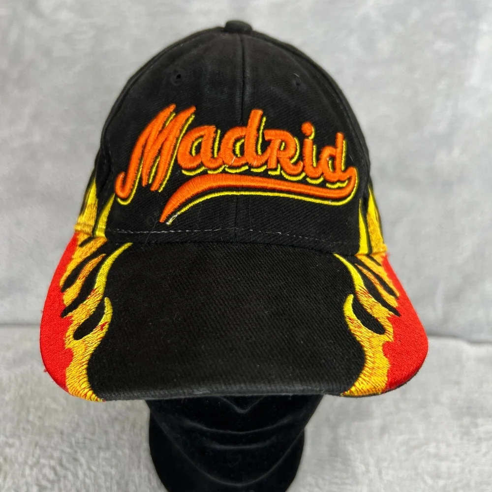 Toro Madrid Spain Hat Black Bull Flame Embroidered Souvenir Strapback Cap